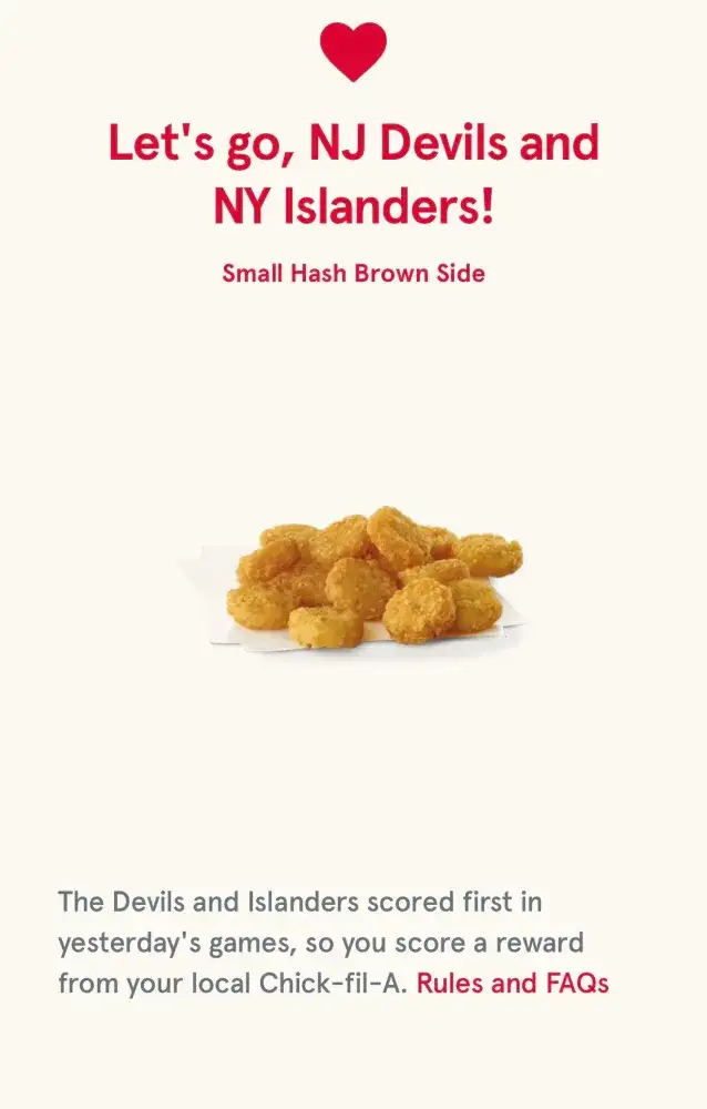 Chick-Fil-A Islanders and Devils Win Free Hash Browns