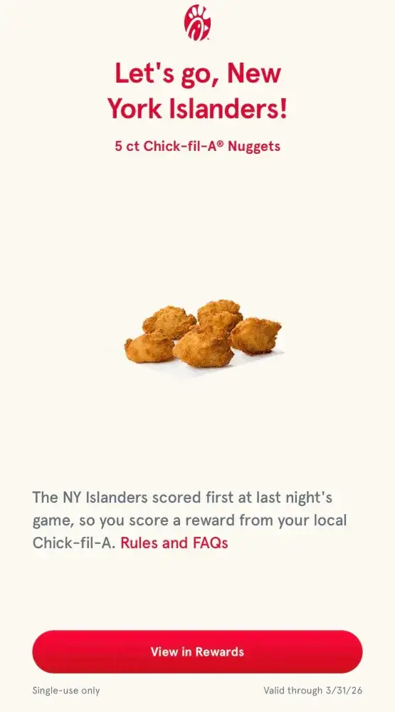 Chick-Fil-A Islanders Win Free Nuggets
