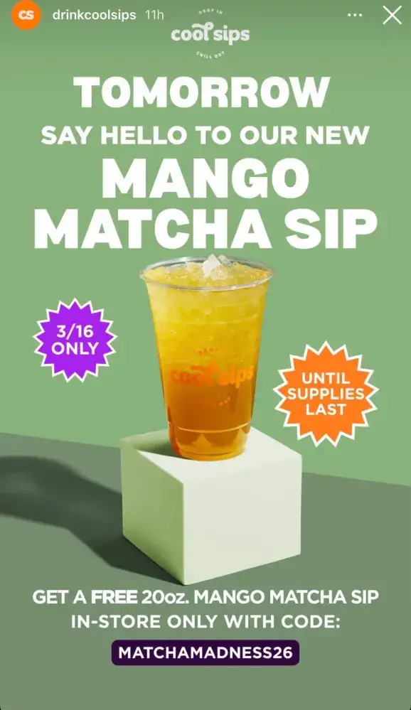 Cool Sips Free Mango Matcha