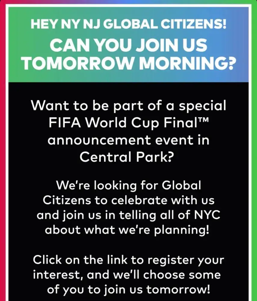 Global Citizen FIFA World Cup Announcement in Central Park