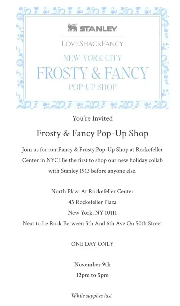 Stanley x LoveShackFancy Frosty & Fancy Pop-Up Shop